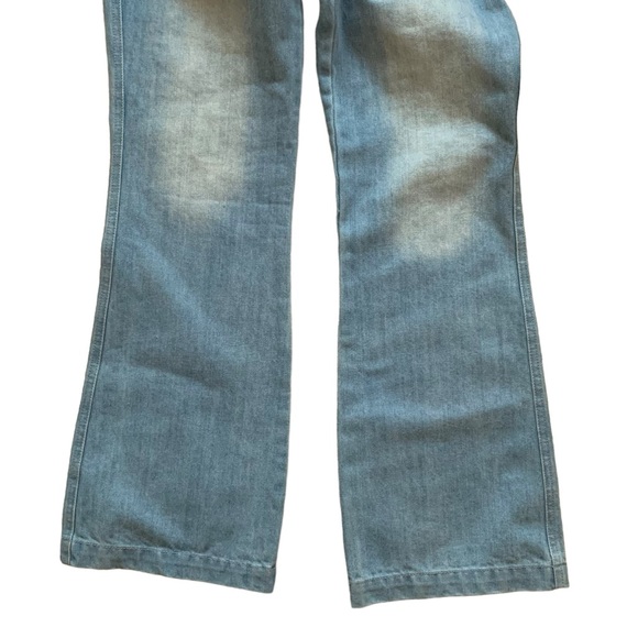 Light wash overalls dungarees size XS tie up strap zip back bootcut flare - Picture 15 of 15